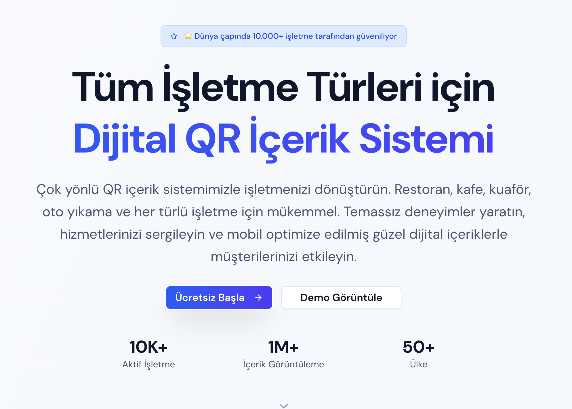 QRetna - Tüm işletmeler için ücretsiz QR içerik sistemi. Müşterileriniz QR kod ile içeriklerinizi telefonlarında görüntüleyebilir.